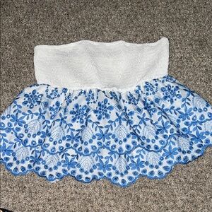 SHEIN White and Blue Embroidered Blouse